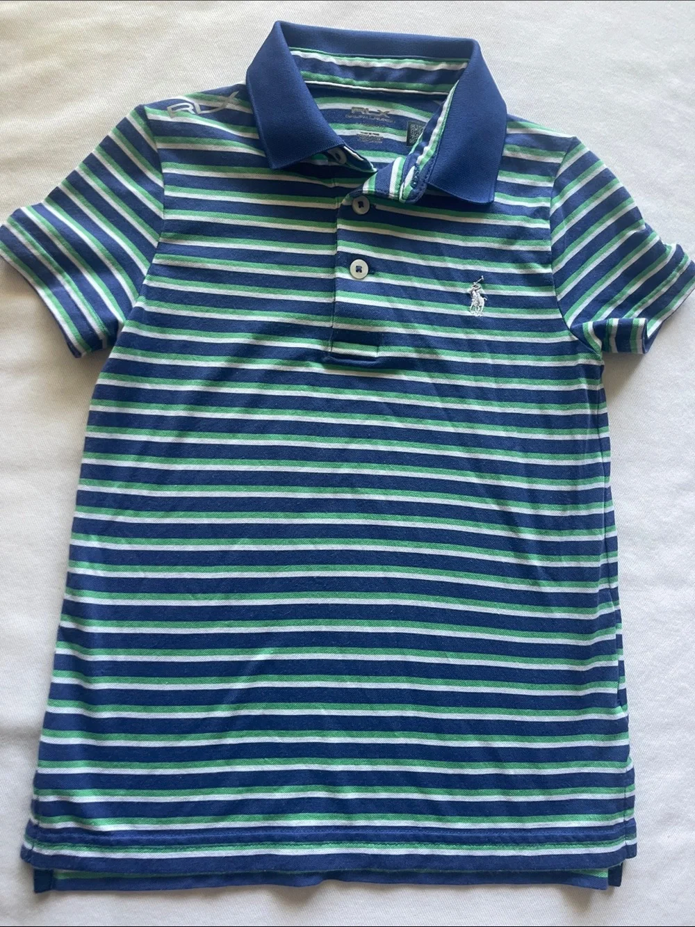 Ralph Lauren Boys Size 5 Navy, Blue & Green Striped Polo Shirt